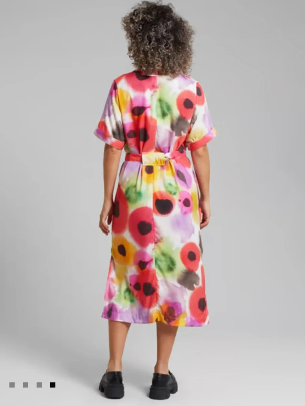 Vibrant Watercolor Midi Dress with Tie Waist - Multicolor - Picture 3 of 7